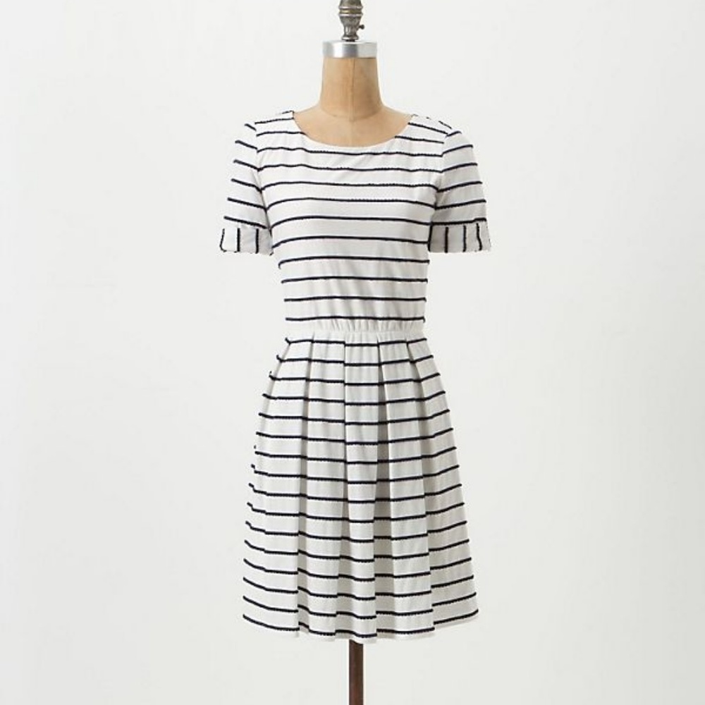 Anthropologie Bordeaux Scalloped Striped Dress